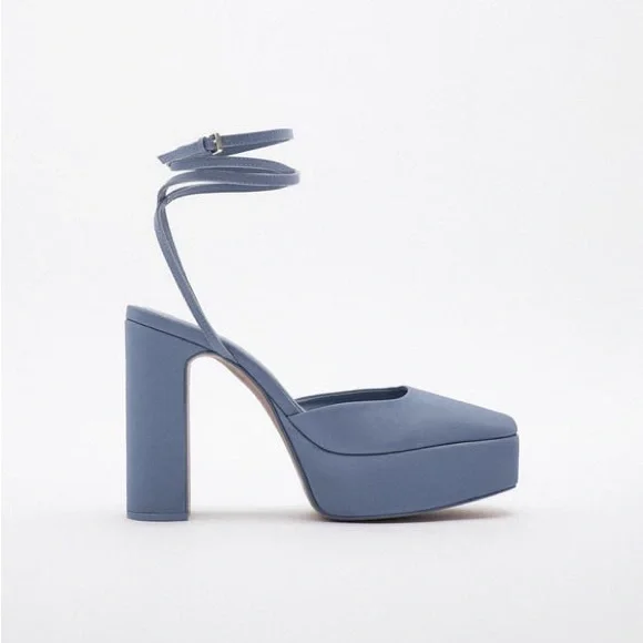 Zara | Shoes | Zara Chunky High Heeled Platform Shoes Blue
